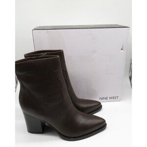 Nine West Women's Dark Brown Leather Taytay Ankle Boots 10M